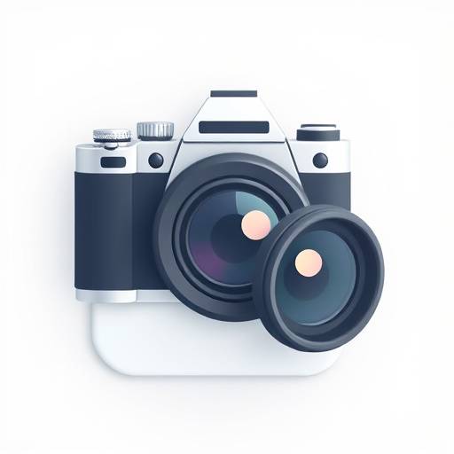 Icon of camera equipment rentals with a camera and lenses.
