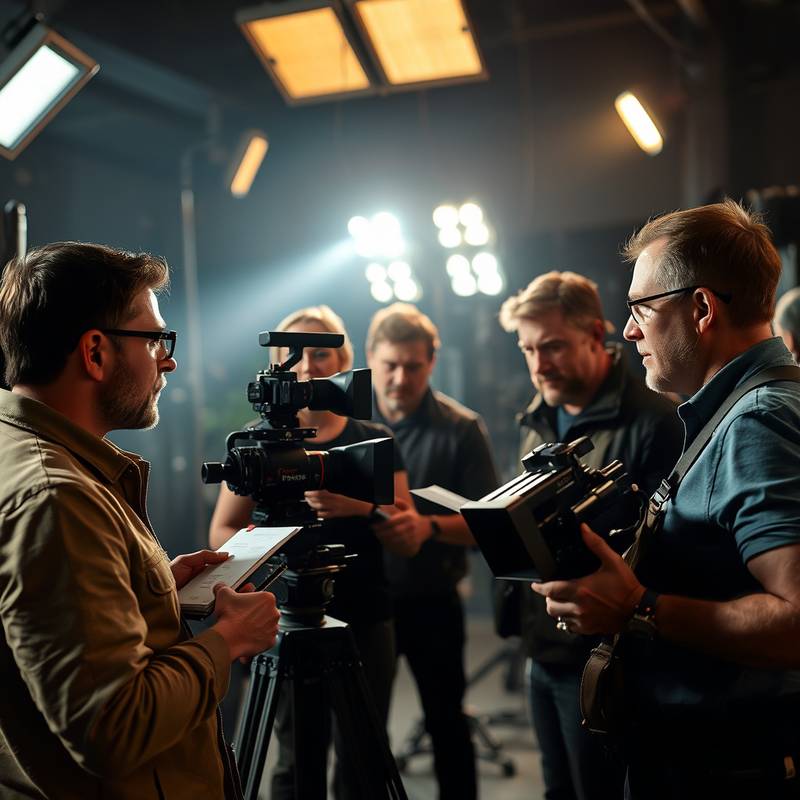 The Lights Camera Locations team discussing location details on set.